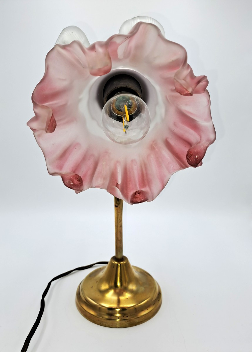 Table Lamp With Glass Paste Tulip Forming An Art Nouveau Flower-photo-3