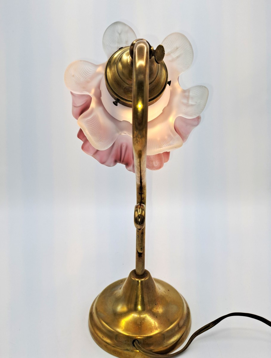 Table Lamp With Glass Paste Tulip Forming An Art Nouveau Flower-photo-2