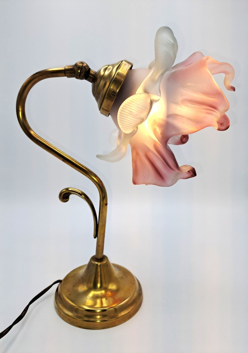 Table Lamp With Glass Paste Tulip Forming An Art Nouveau Flower