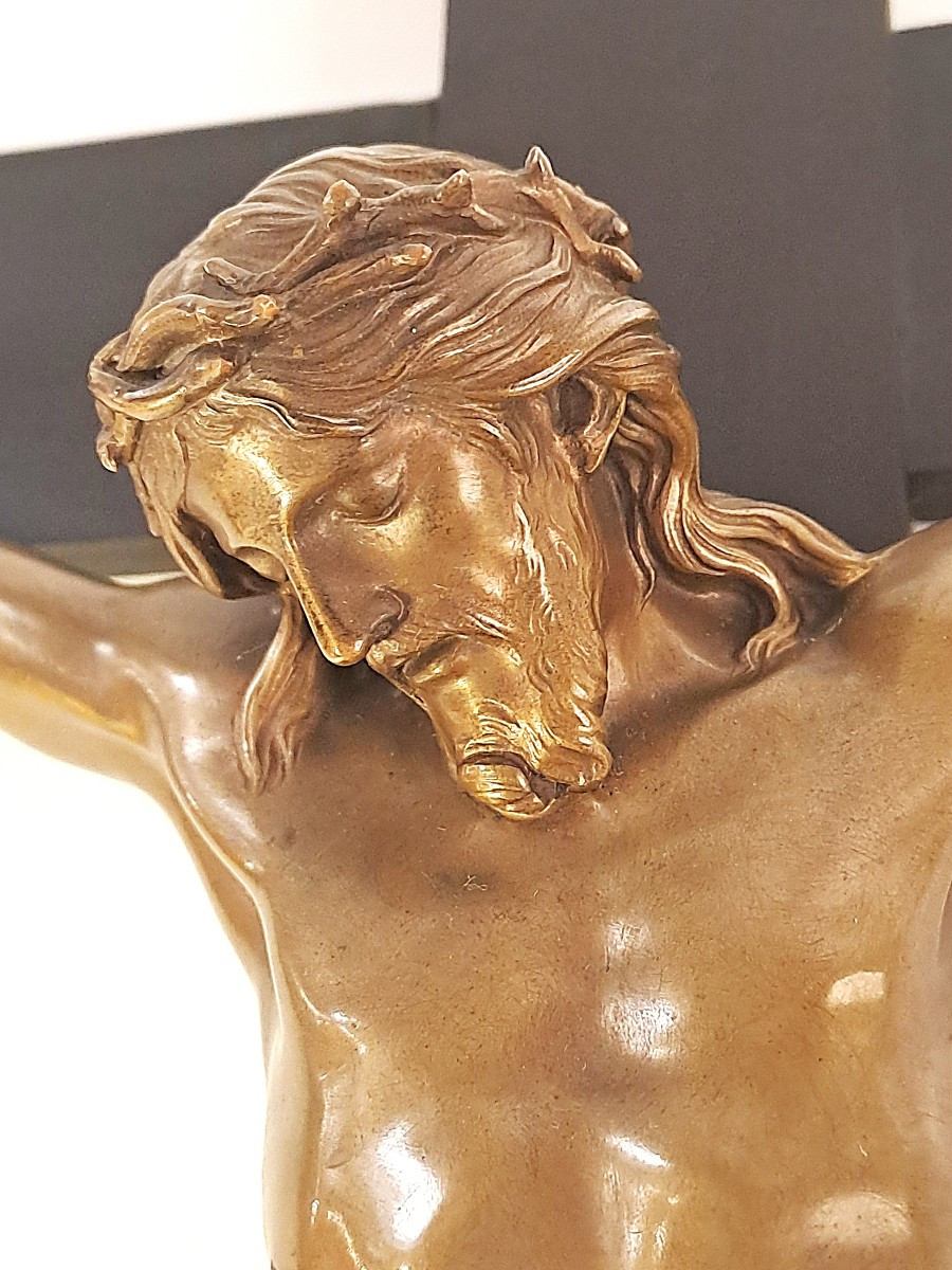 Bronze Of Christ On The Cross Signed F. Barbedienne After Algarde, Large Crucifix From The 19th Century-photo-4
