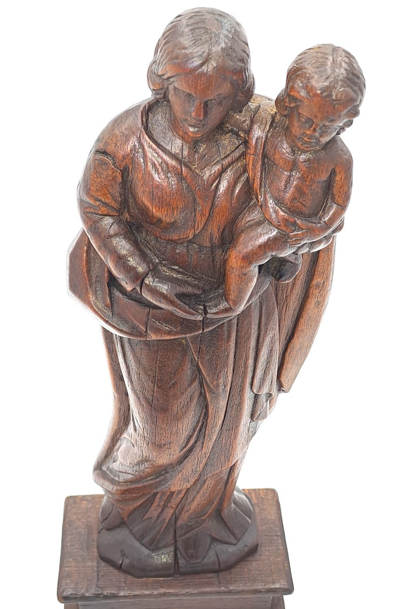 Vierge à l’Enfant en Bois Sculpté, époque XVIIème siècle-photo-3