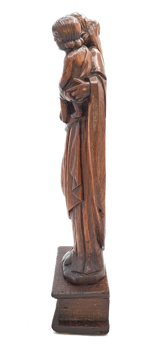 Vierge à l’Enfant en Bois Sculpté, époque XVIIème siècle-photo-4