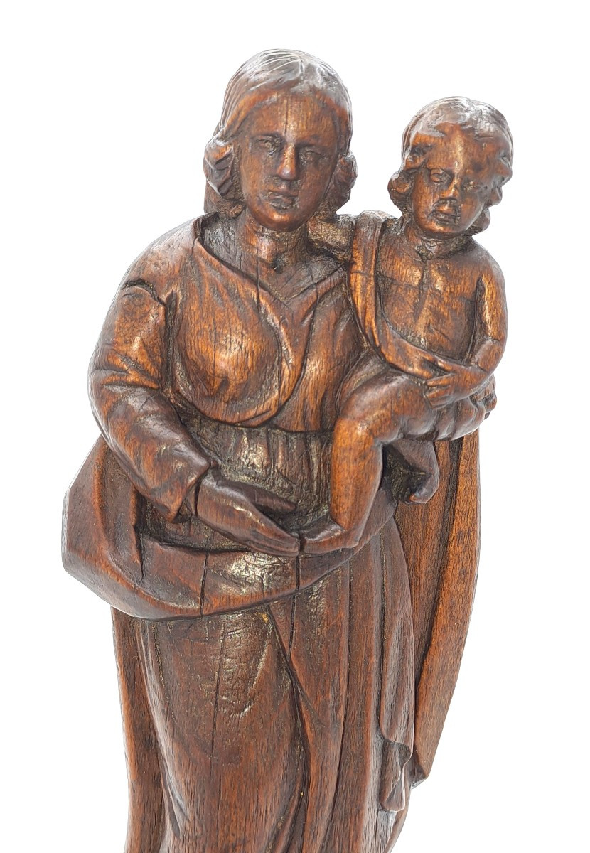 Vierge à l’Enfant en Bois Sculpté, époque XVIIème siècle-photo-6
