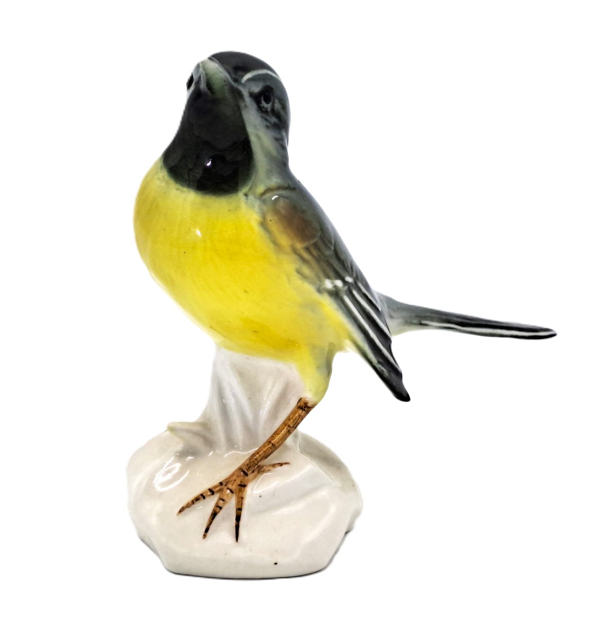 Oiseau en Porcelaine de Saxe de la Manufacture Karl Ens : Bergeronnette des Ruisseaux-photo-2