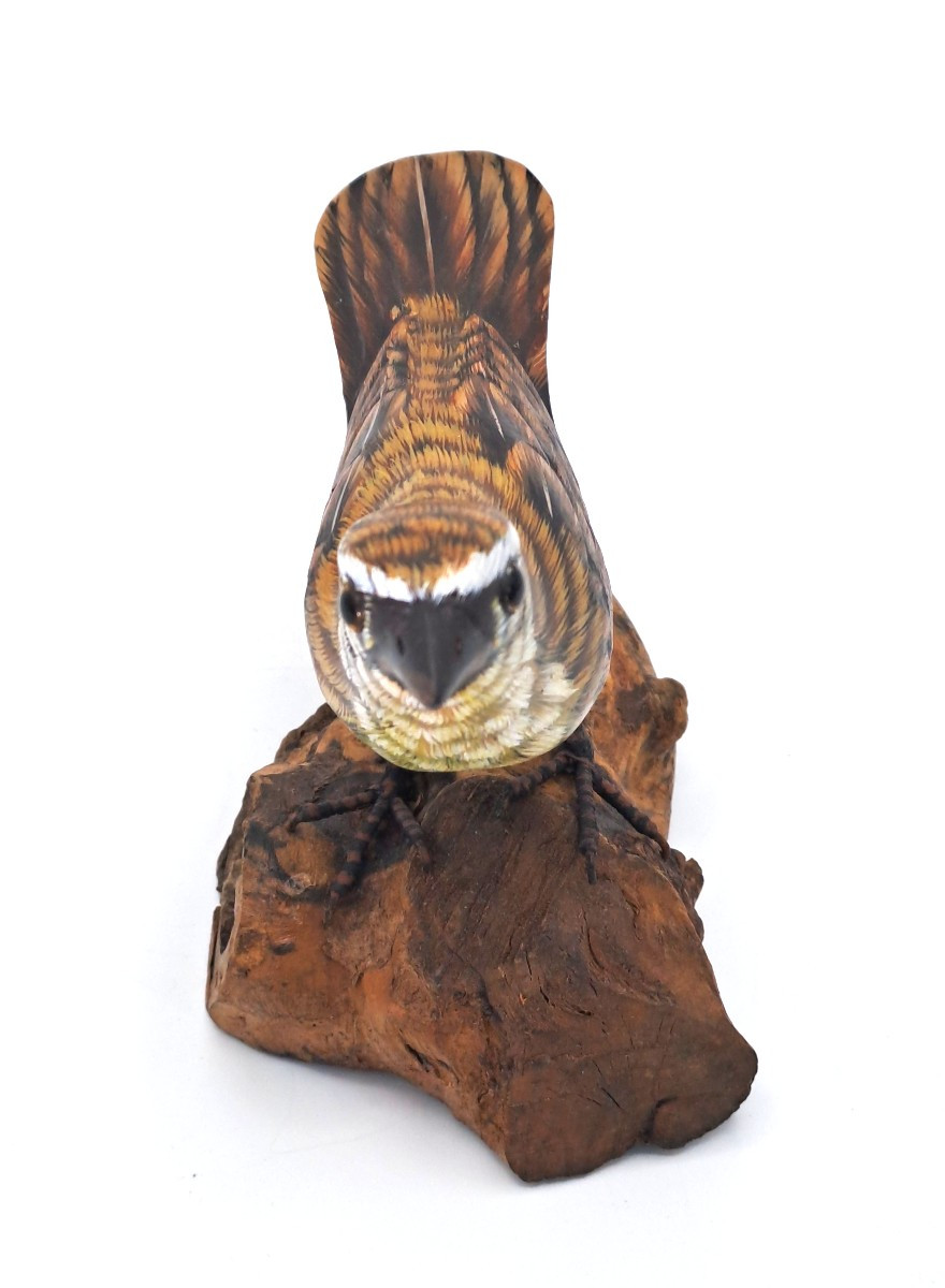 Carved And Painted Wooden Bird: Song Sparrow-photo-3