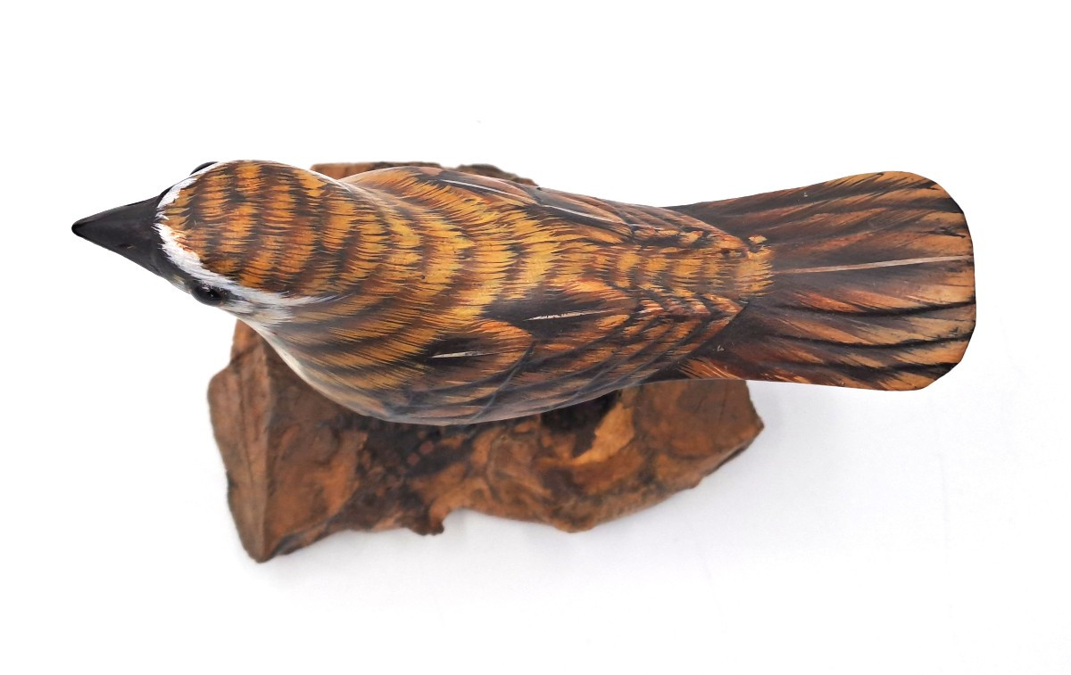 Carved And Painted Wooden Bird: Song Sparrow-photo-5