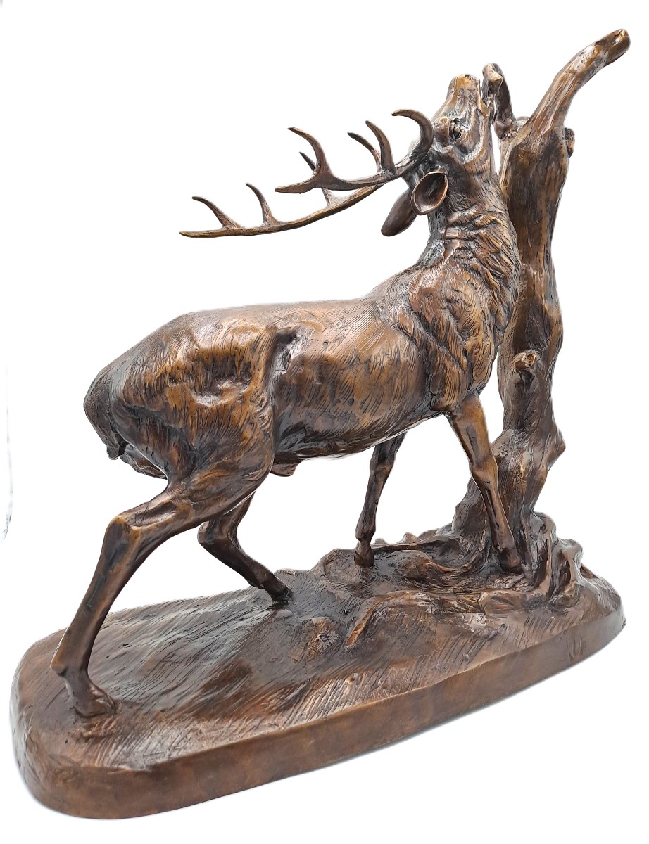 Cerf à la Branche, Grand Bronze Animalier dans le goût de Pierre-Jules Mêne, XXème Siècle-photo-2