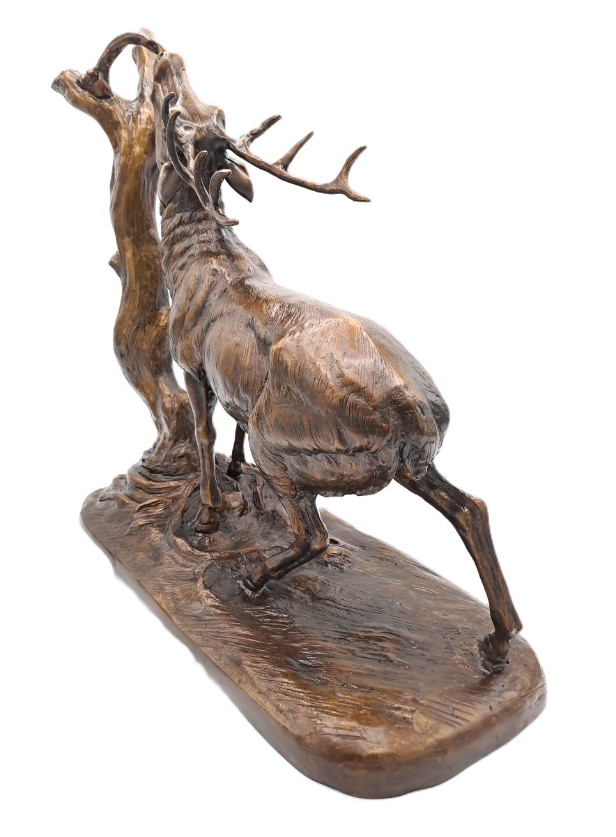 Cerf à la Branche, Grand Bronze Animalier dans le goût de Pierre-Jules Mêne, XXème Siècle-photo-4
