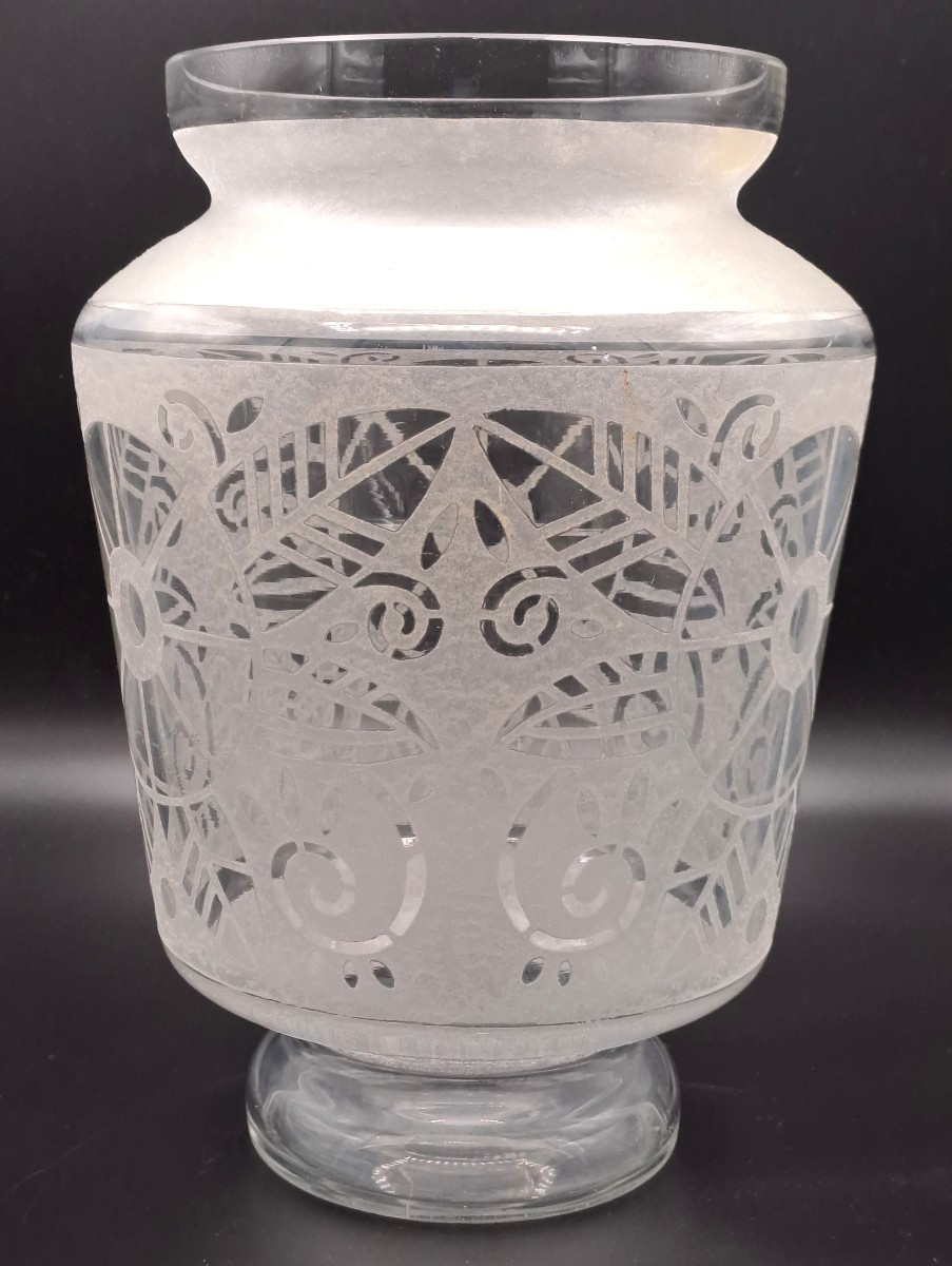Art Deco Crystal Vase Signed Lorrain, A Subsidiary Of Daum, With Frosted Effect Decoration, Circa 1930-photo-2