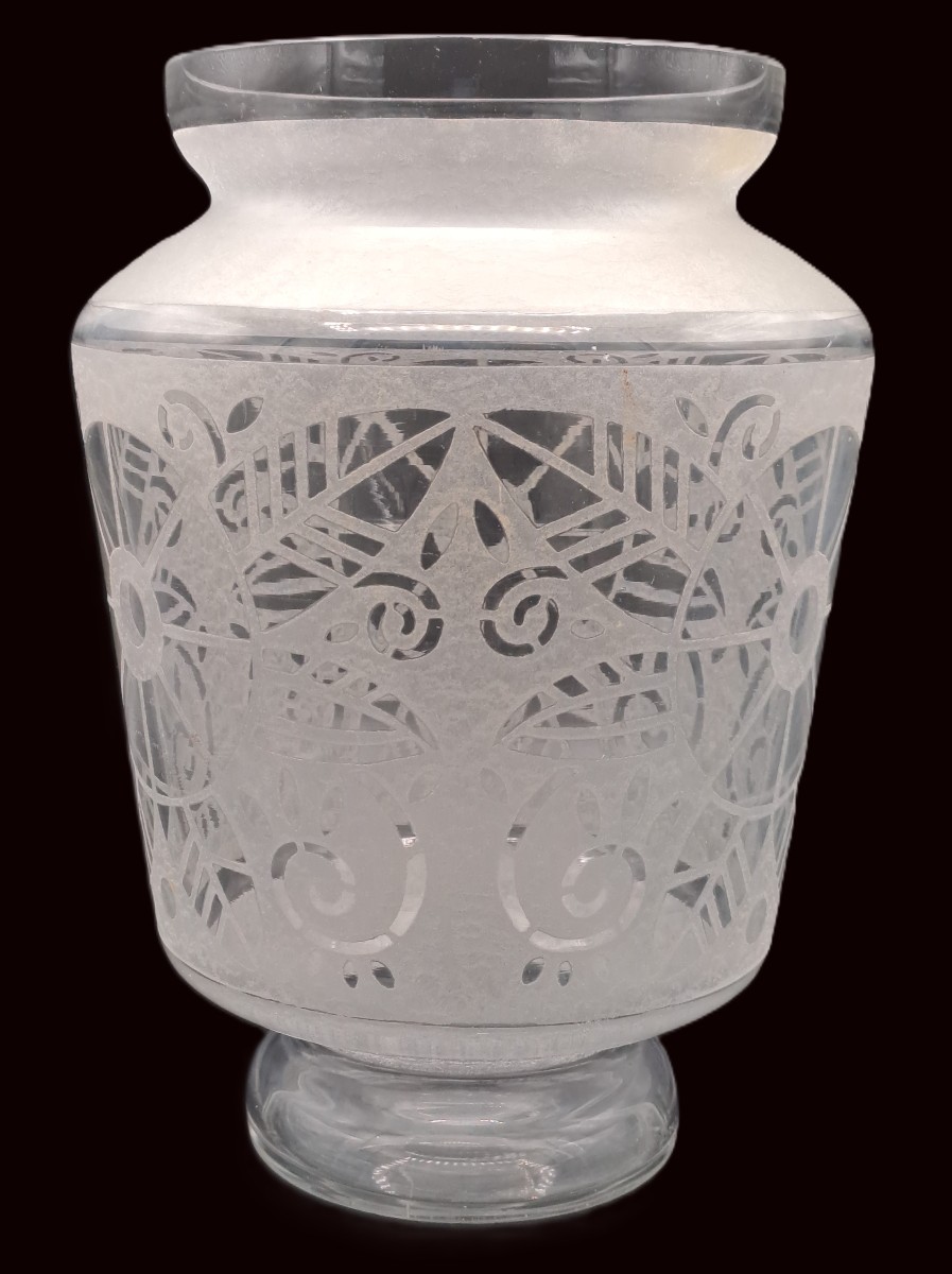 Vase Art Déco en Cristal Signé LORRAIN filiale de DAUM, au décor effet givré, Vers 1930-photo-2