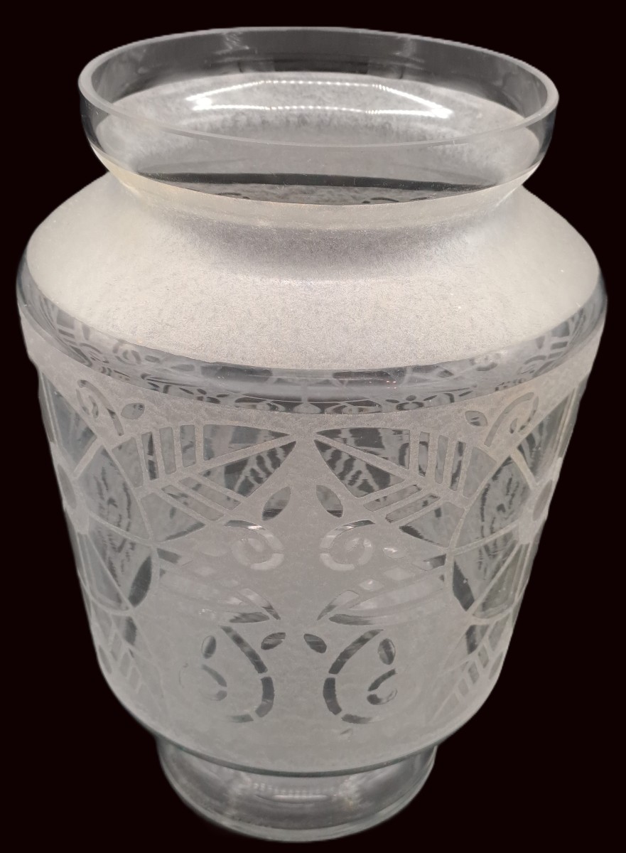 Vase Art Déco en Cristal Signé LORRAIN filiale de DAUM, au décor effet givré, Vers 1930-photo-4