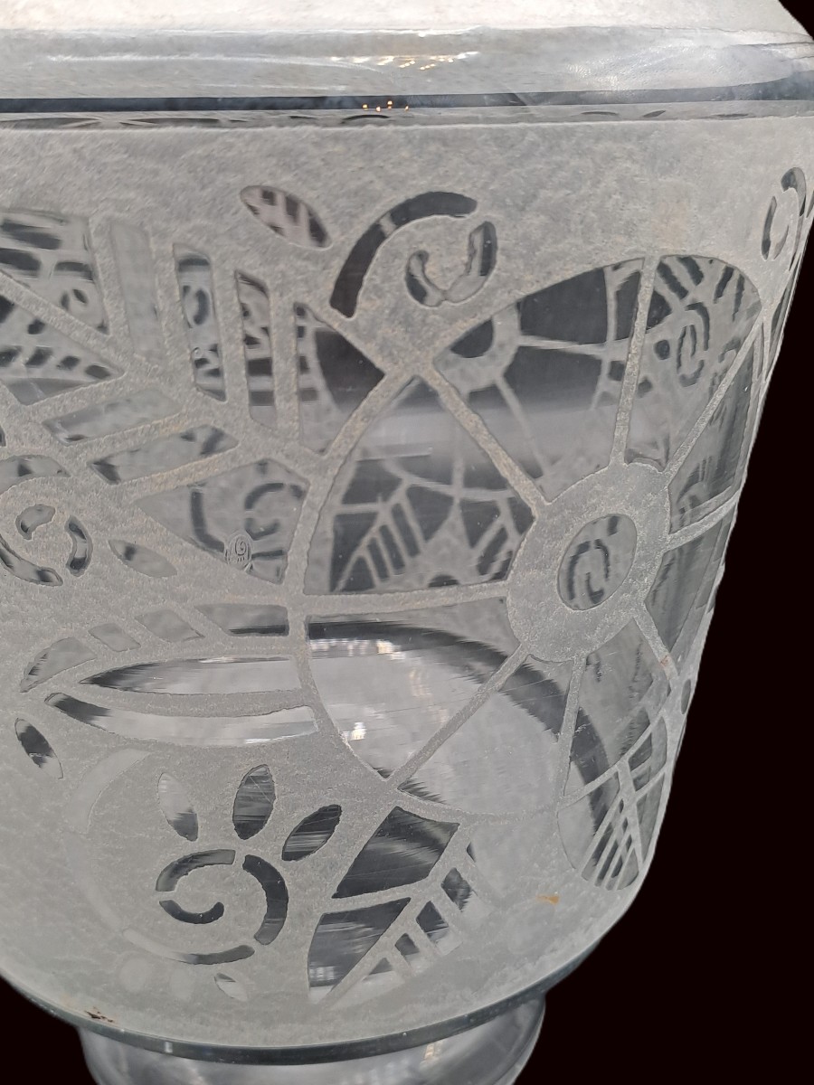 Vase Art Déco en Cristal Signé LORRAIN filiale de DAUM, au décor effet givré, Vers 1930-photo-4