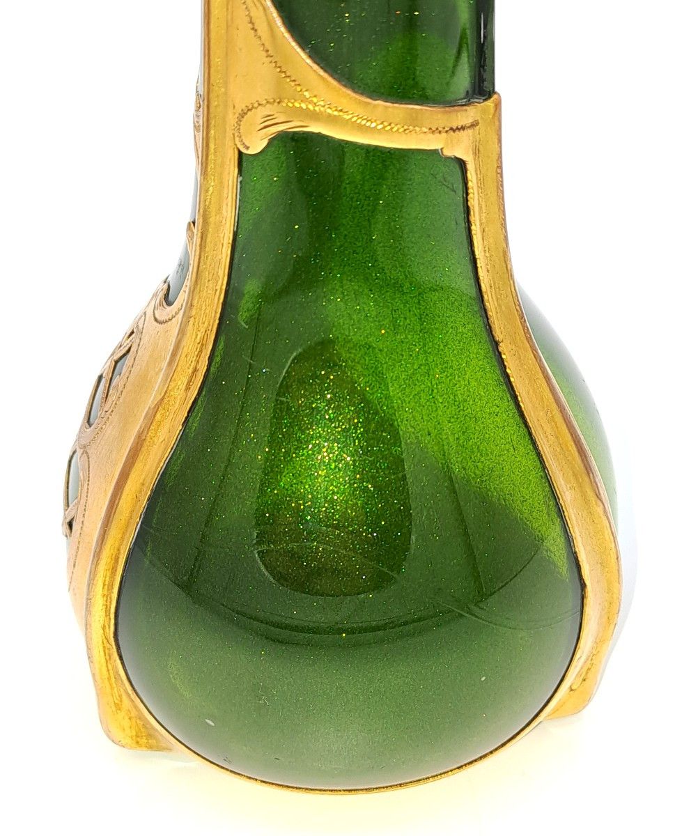 Vase en Verre Aventuriné époque Art Nouveau, Dlg Josef Riedel, Jugendstil Sécession Viennoise -photo-2