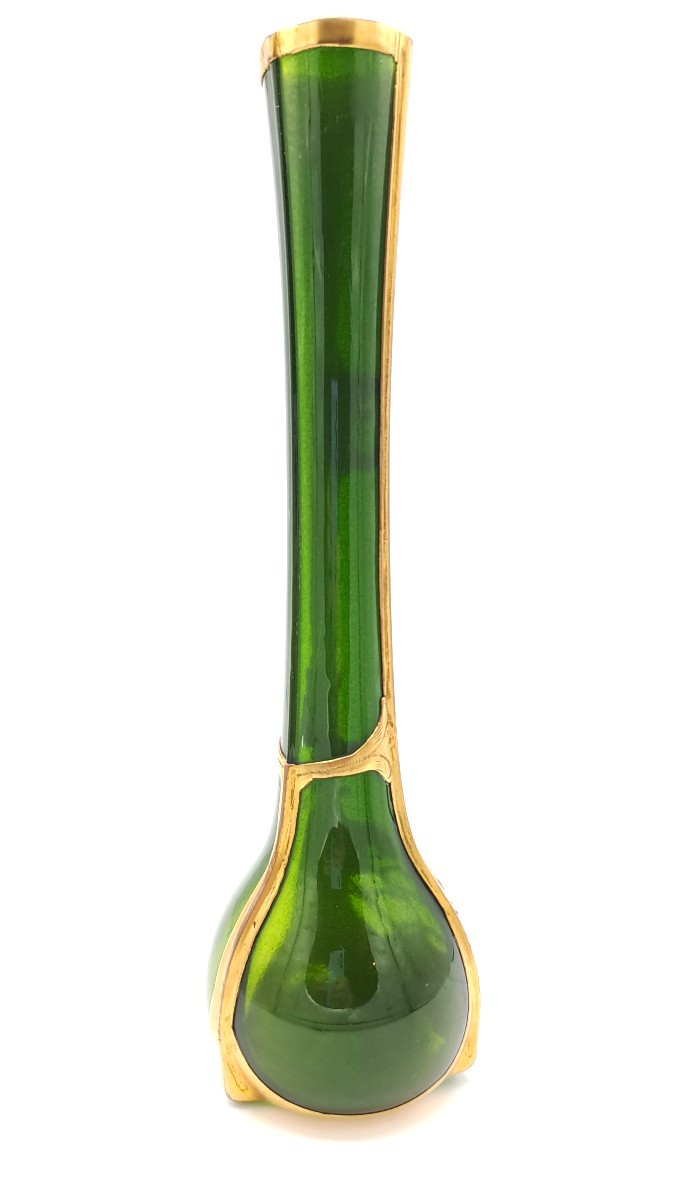 Vase en Verre Aventuriné époque Art Nouveau, Dlg Josef Riedel, Jugendstil Sécession Viennoise -photo-2