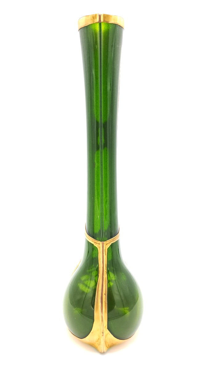 Vase en Verre Aventuriné époque Art Nouveau, Dlg Josef Riedel, Jugendstil Sécession Viennoise -photo-3