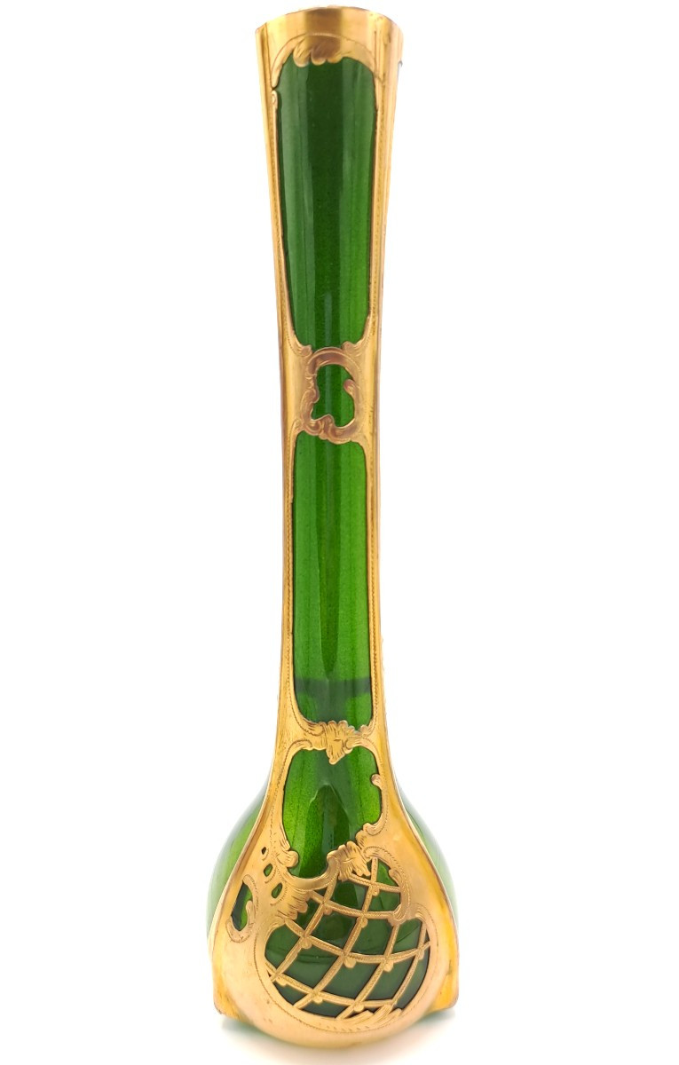 Vase en Verre Aventuriné époque Art Nouveau, Dlg Josef Riedel, Jugendstil Sécession Viennoise 