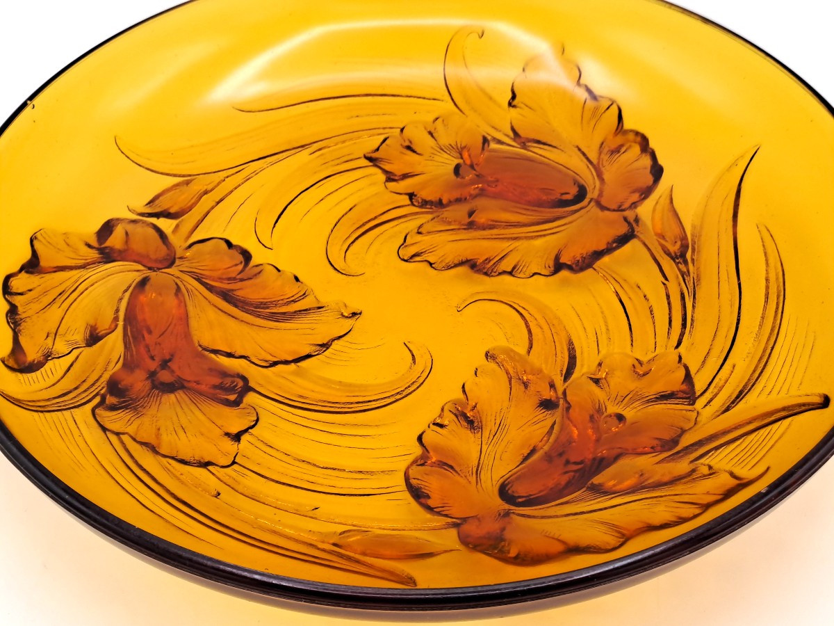 Large Verlys France Cup In Pressed Glass Iris Design, Art Deco, First Half Of The 20th Century-photo-3