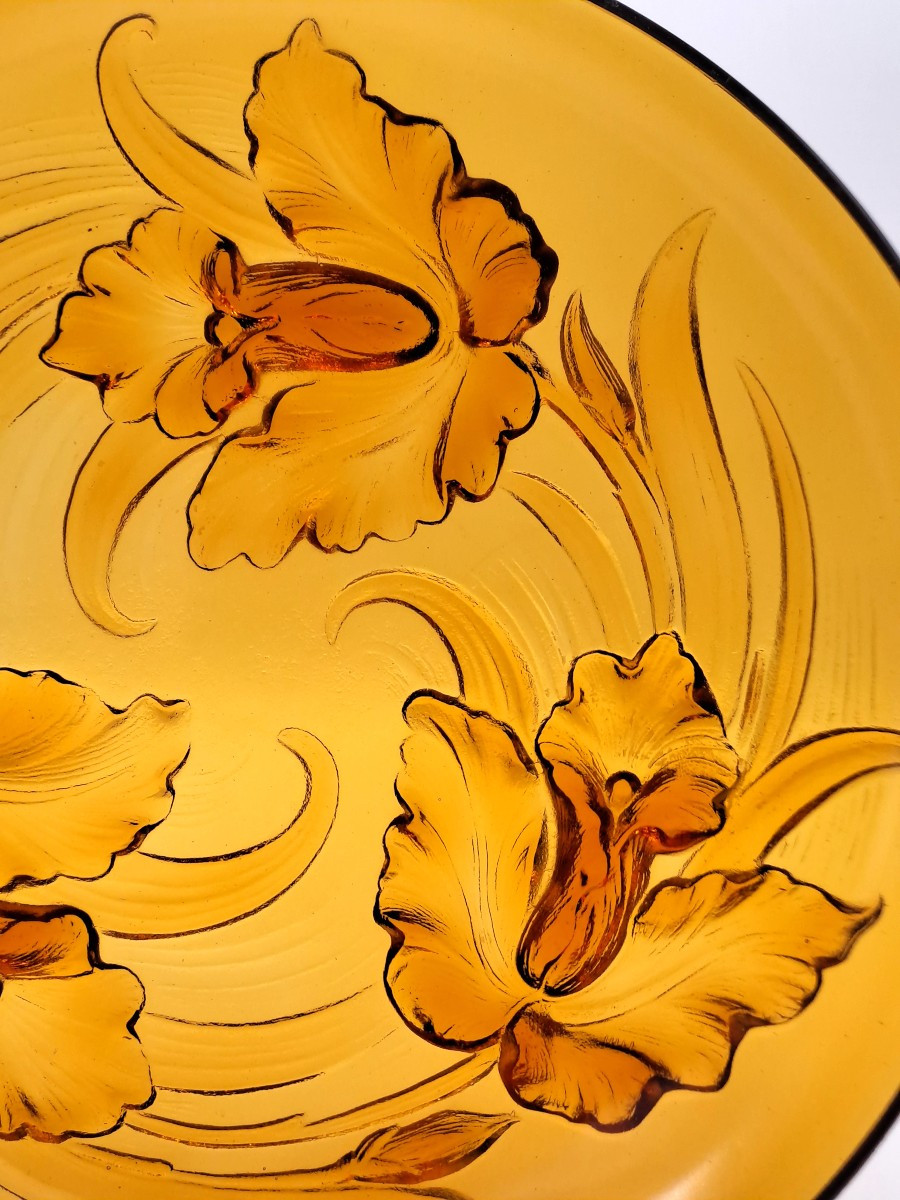 Large Verlys France Cup In Pressed Glass Iris Design, Art Deco, First Half Of The 20th Century-photo-5