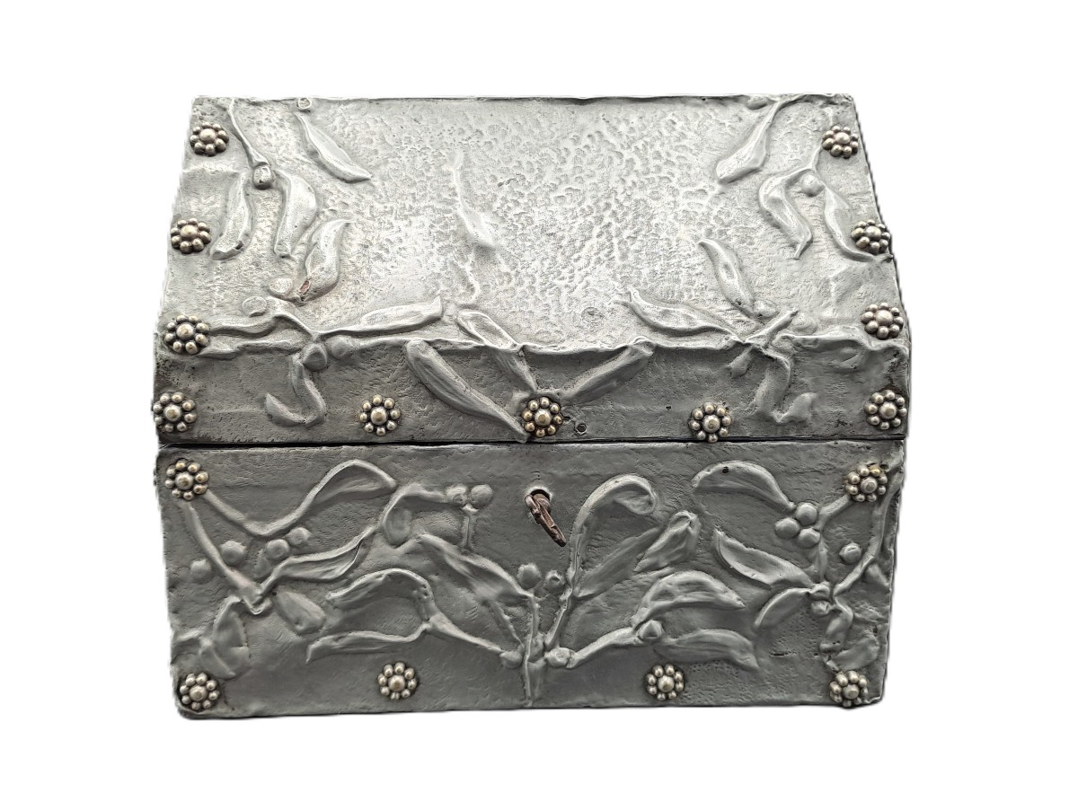Repoussé Tin Jewelry Box, Dlg By Alfred Louis Daguet, Art Nouveau Period, Jugendstil-photo-2