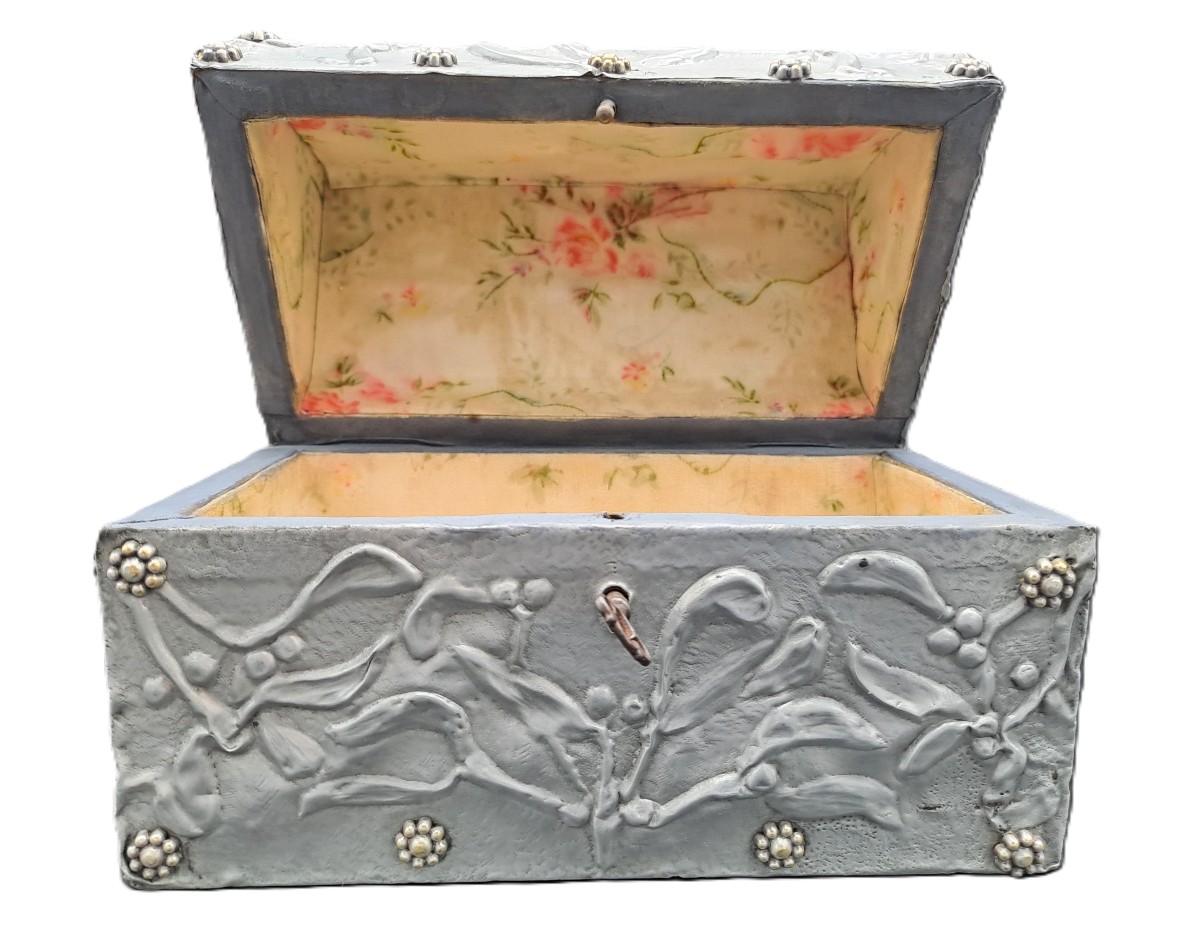 Repoussé Tin Jewelry Box, Dlg By Alfred Louis Daguet, Art Nouveau Period, Jugendstil-photo-3