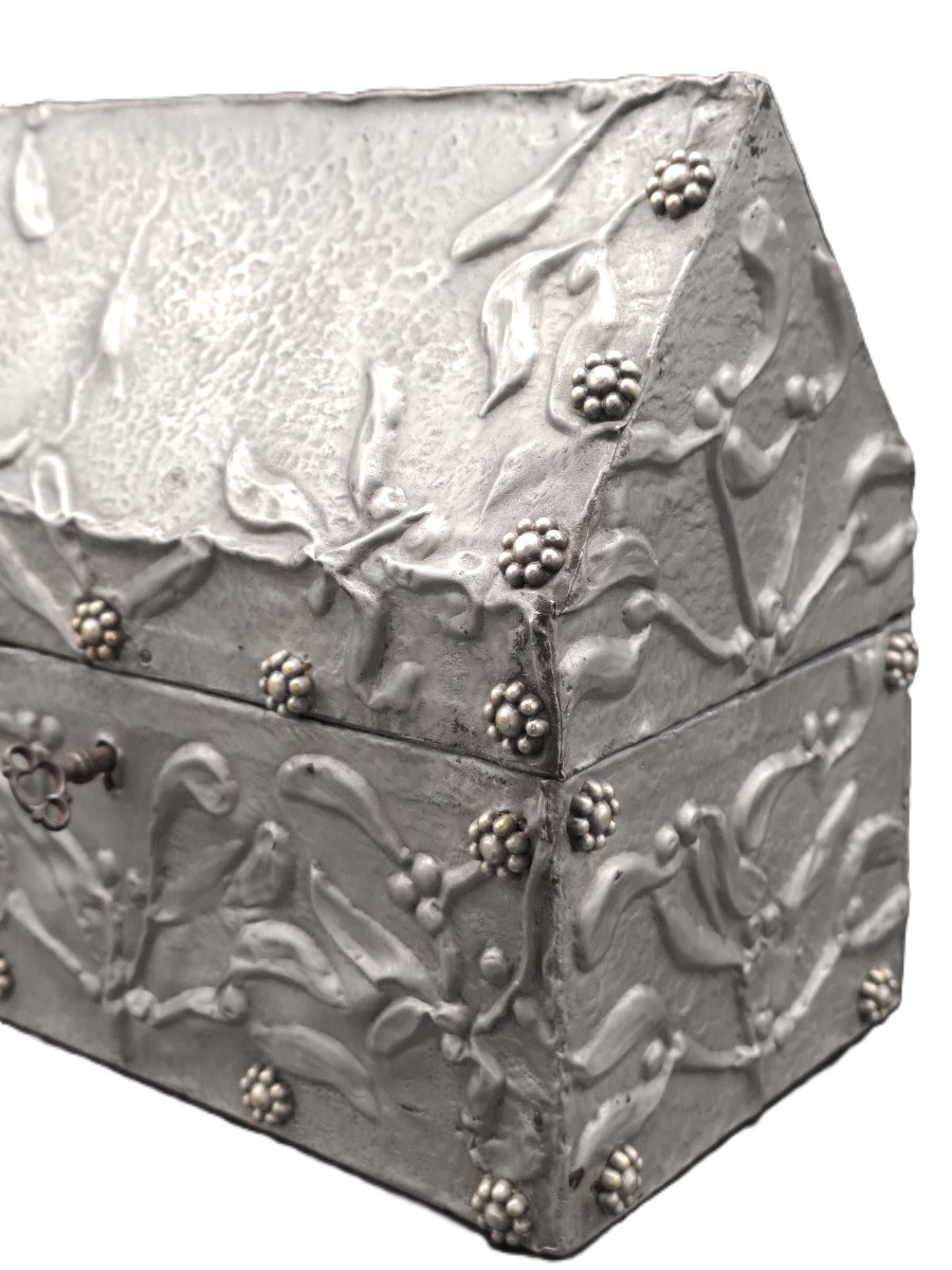 Repoussé Tin Jewelry Box, Dlg By Alfred Louis Daguet, Art Nouveau Period, Jugendstil-photo-6