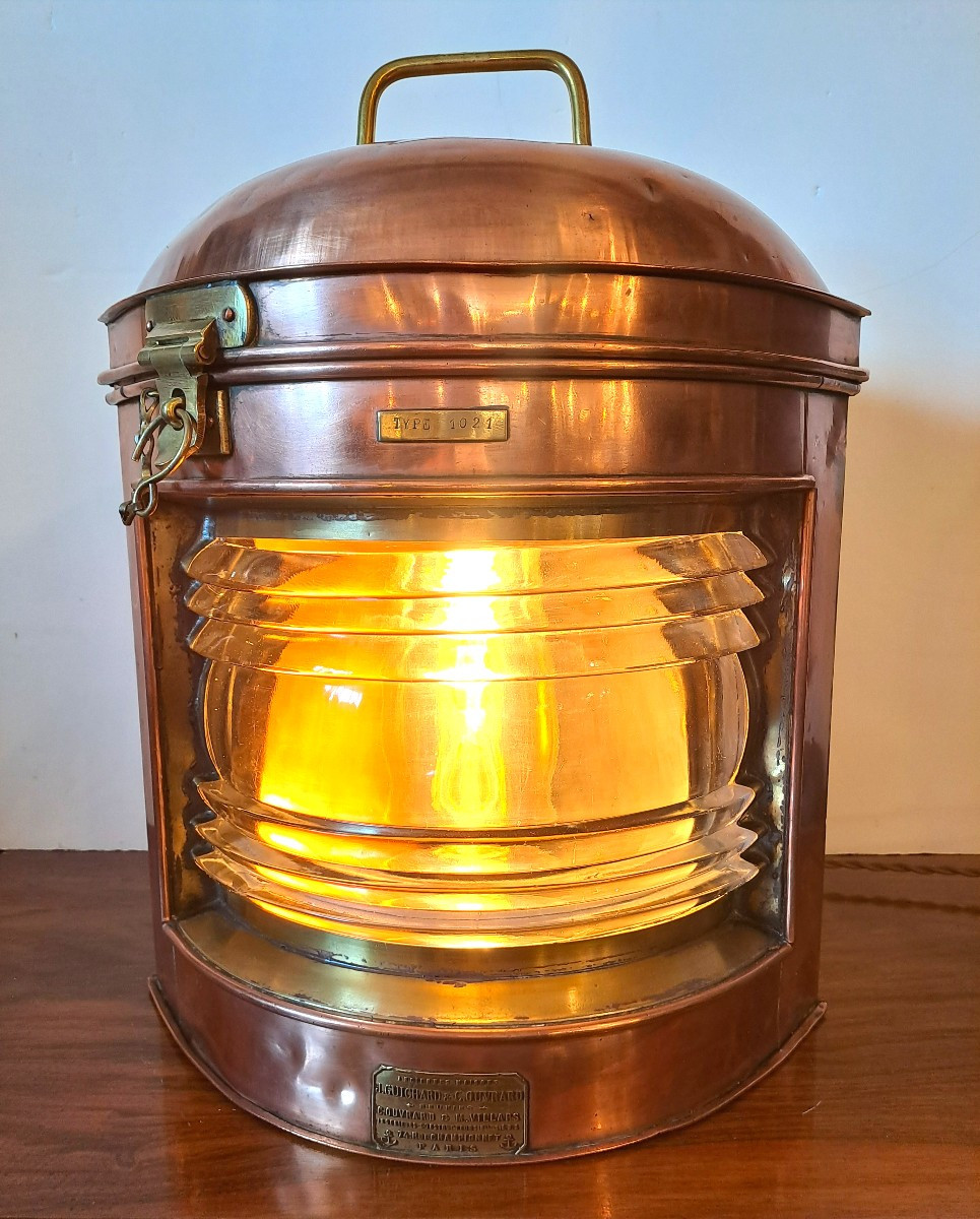 Large Copper Quarter-turned Marine Lantern, Early 20th Century-photo-2