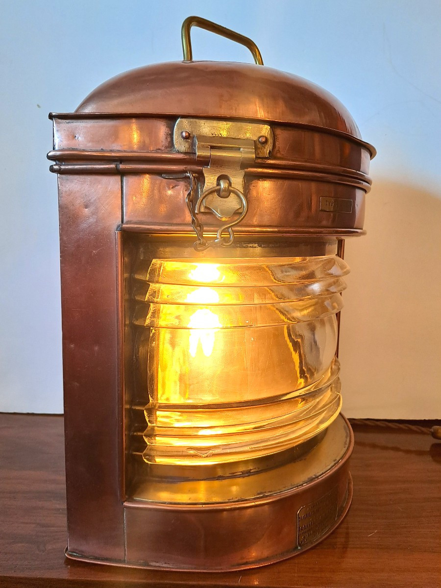 Large Copper Quarter-turned Marine Lantern, Early 20th Century-photo-4