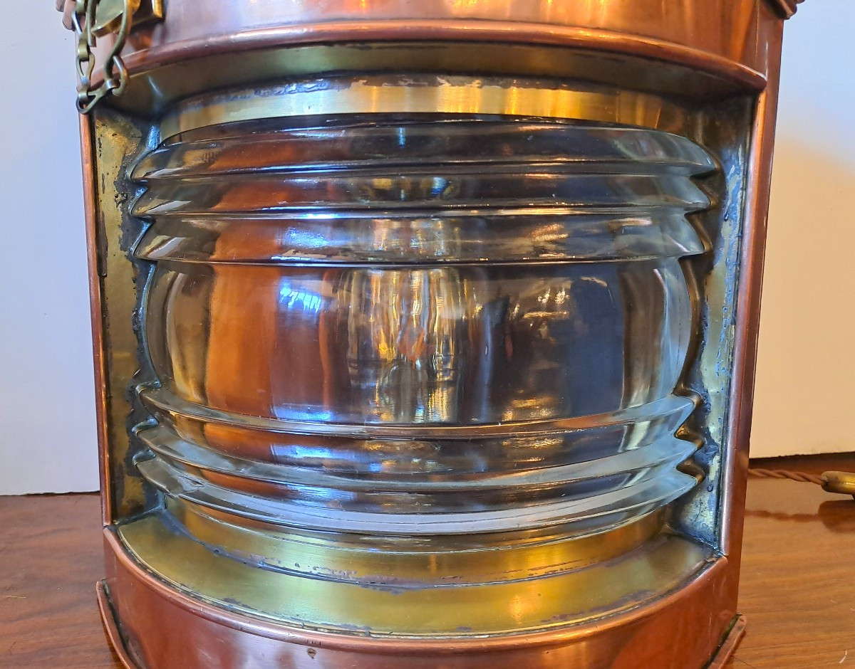Large Copper Quarter-turned Marine Lantern, Early 20th Century-photo-3