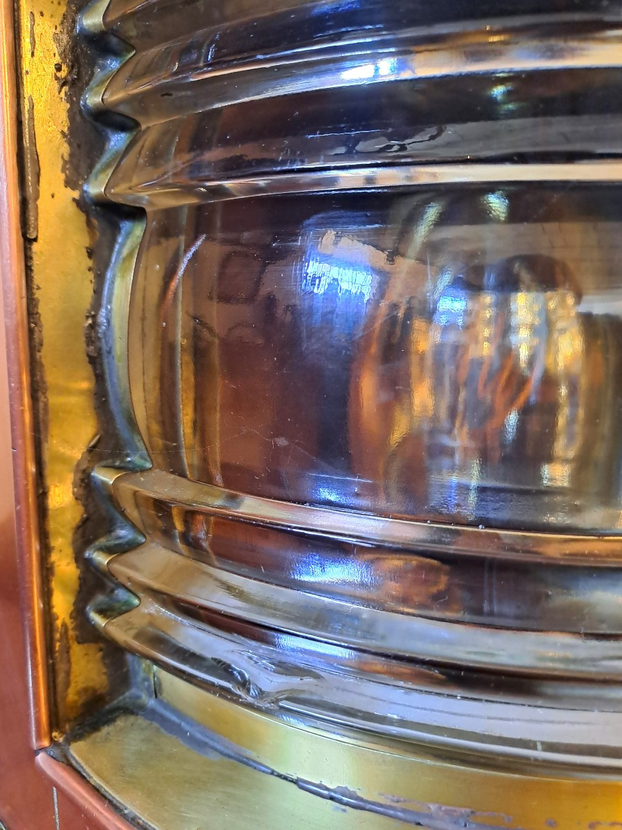 Large Copper Quarter-turned Marine Lantern, Early 20th Century-photo-4
