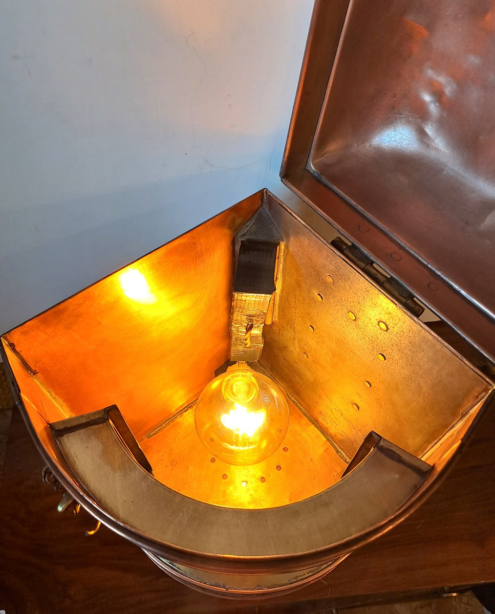 Large Copper Quarter-turned Marine Lantern, Early 20th Century-photo-5
