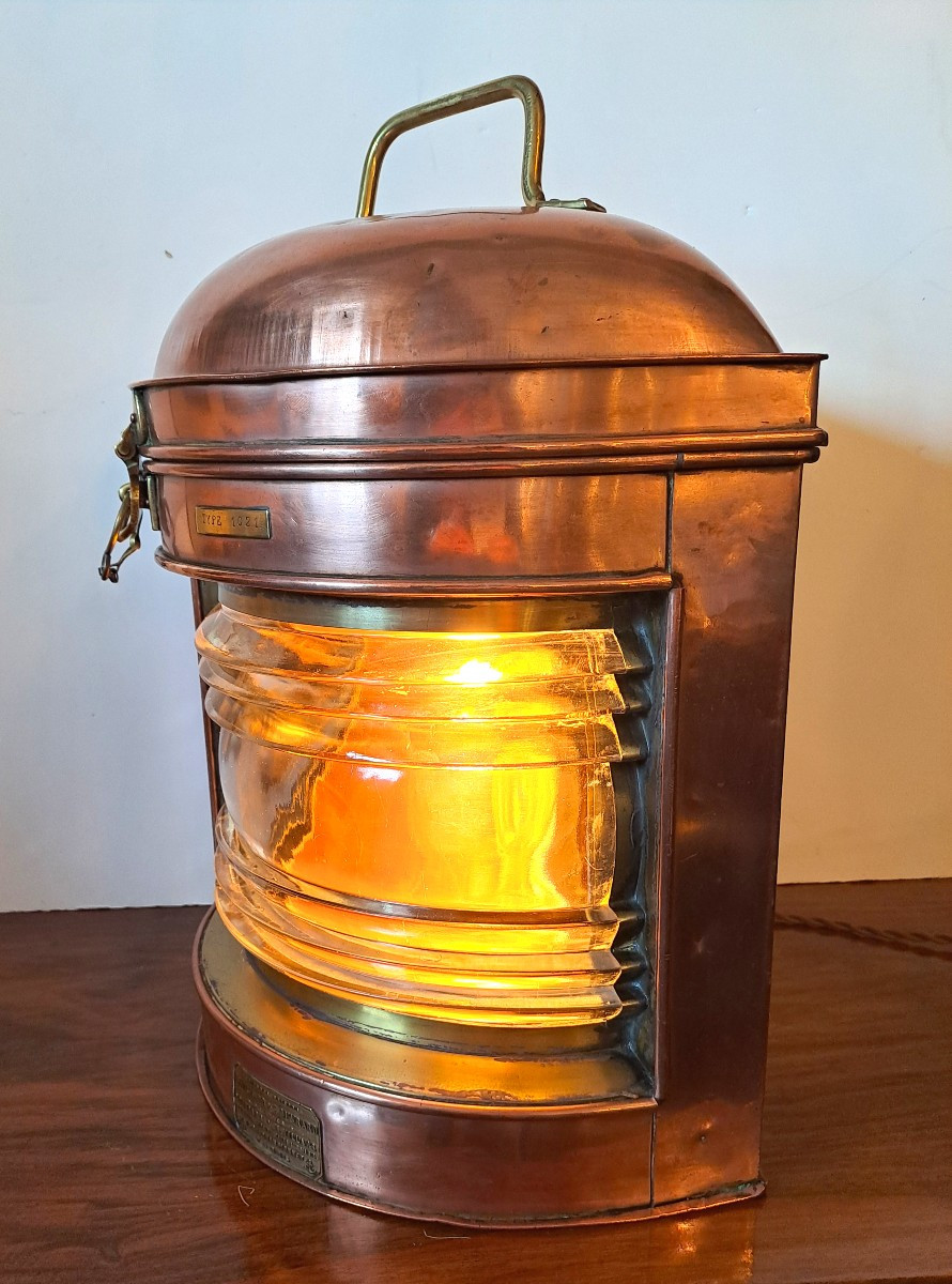 Large Copper Quarter-turned Marine Lantern, Early 20th Century-photo-6