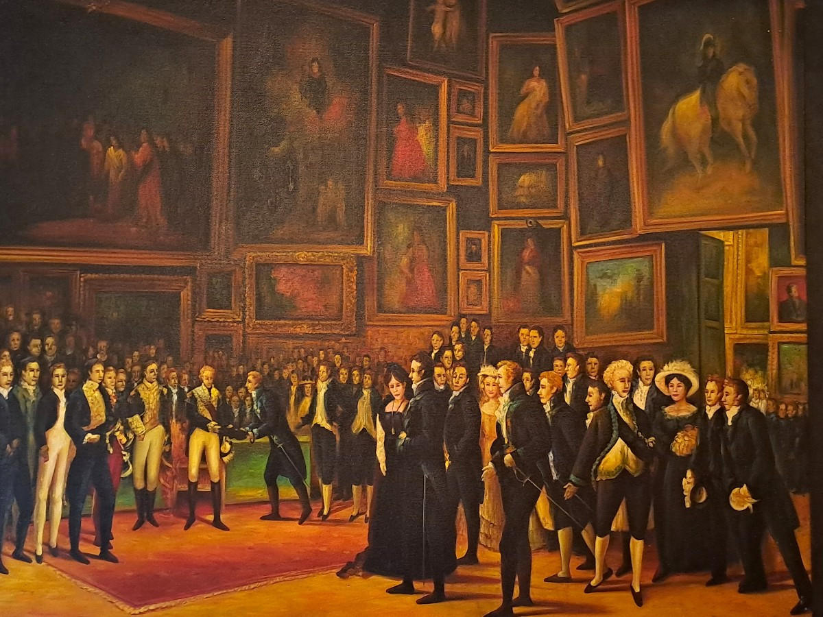 Ecole XXe, Huile sur toile d’après François-Joseph HEIM, Charles X distribuant des récompenses-photo-2