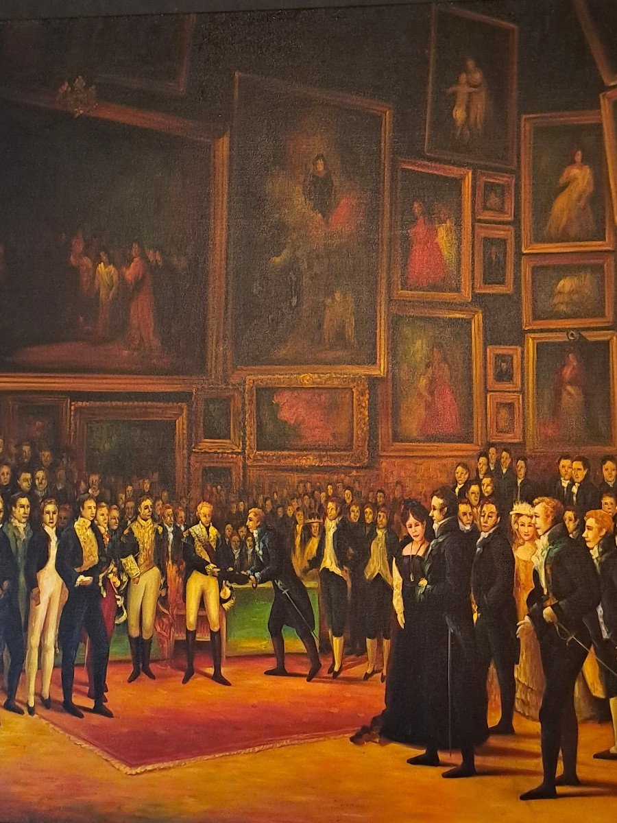 Ecole XXe, Huile sur toile d’après François-Joseph HEIM, Charles X distribuant des récompenses-photo-1
