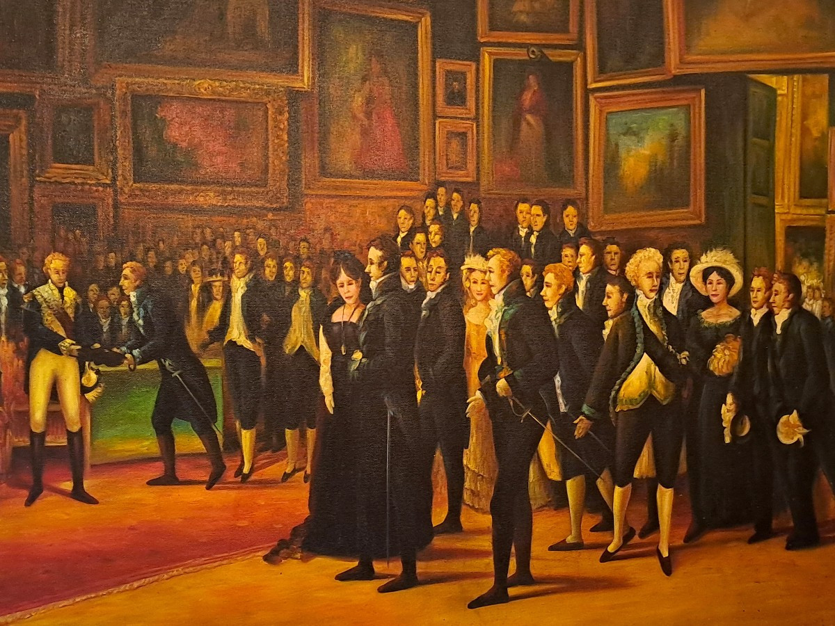 Ecole XXe, Huile sur toile d’après François-Joseph HEIM, Charles X distribuant des récompenses-photo-2