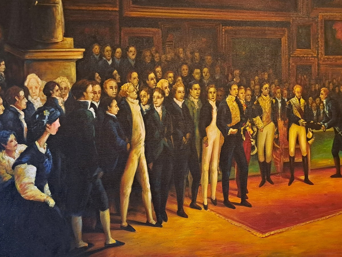 Ecole XXe, Huile sur toile d’après François-Joseph HEIM, Charles X distribuant des récompenses-photo-3