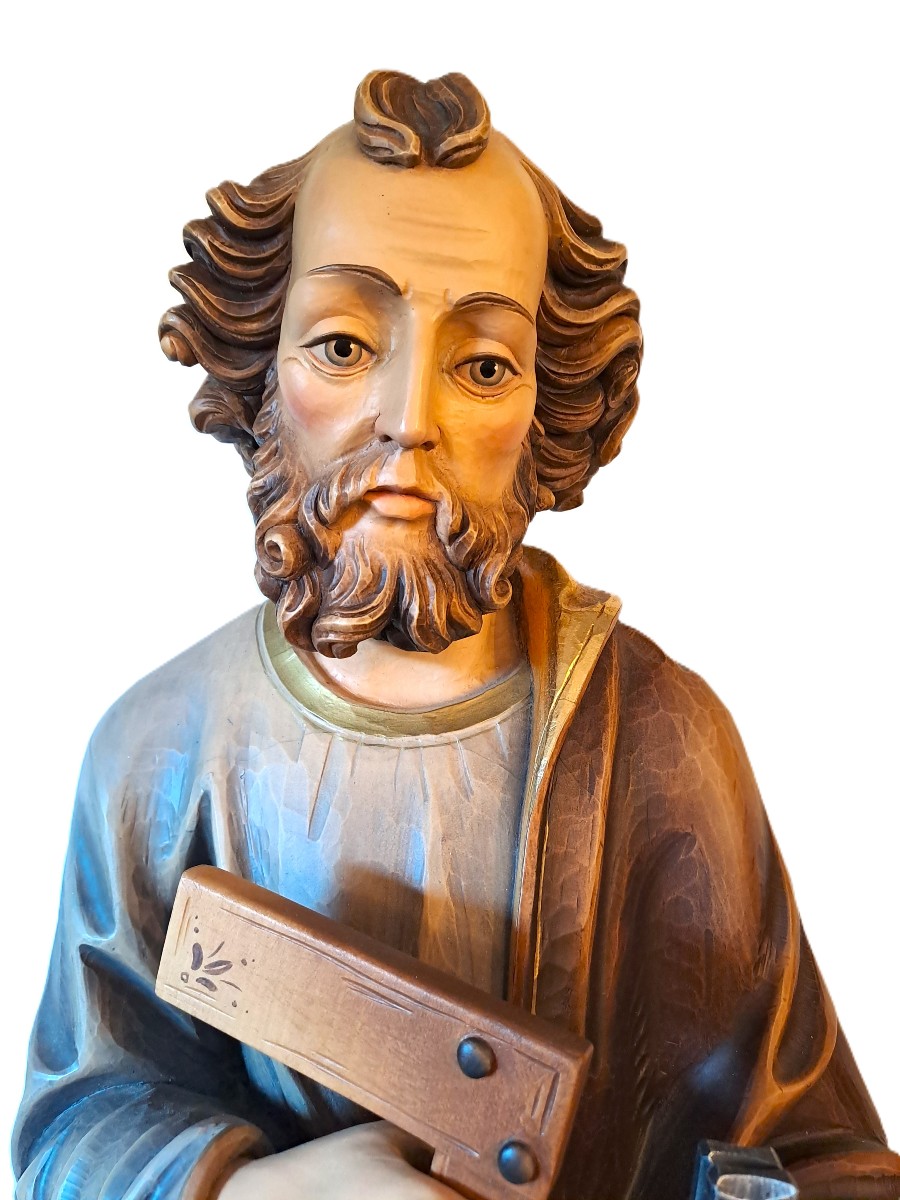 Large Polychrome Wooden Sculpture Of The Patron Saint Of The Compagnons Du Devoir, 20th Century-photo-2