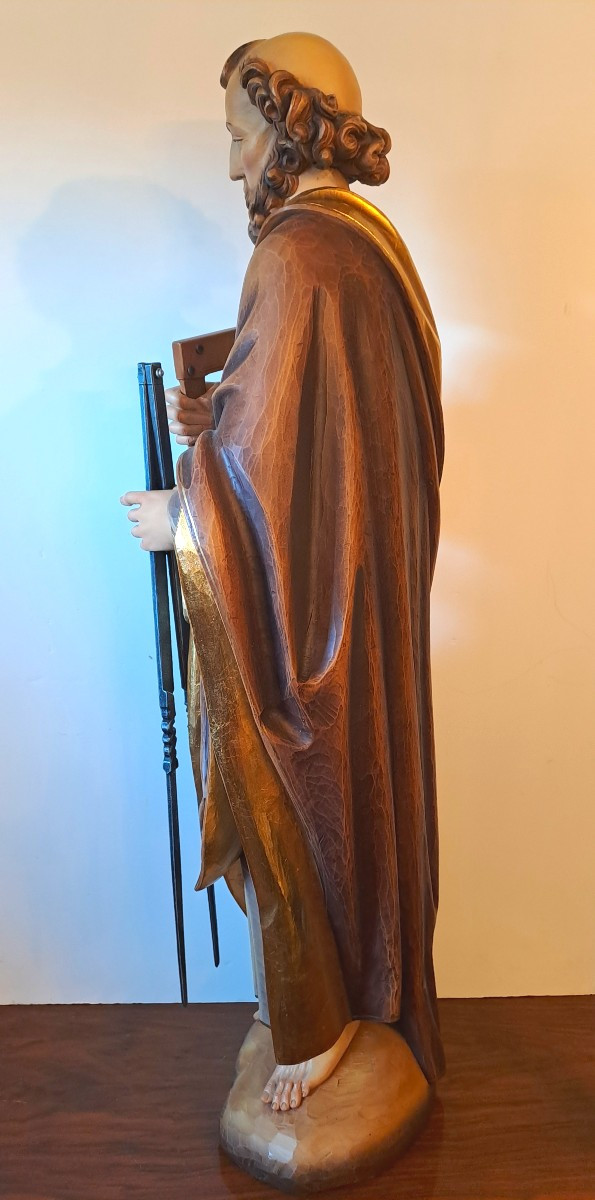 Grande Sculpture en Bois Polychrome du Père Soubise, Compagnon du Devoir, XXème siècle-photo-4
