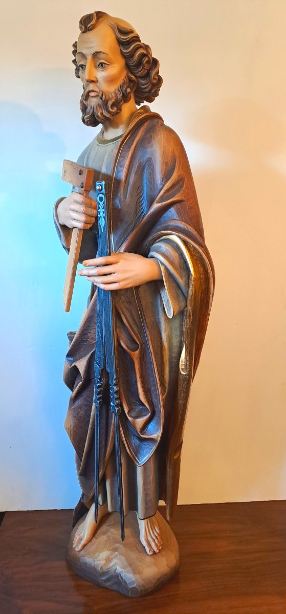 Grande Sculpture en Bois Polychrome du Père Soubise, Compagnon du Devoir, XXème siècle-photo-5