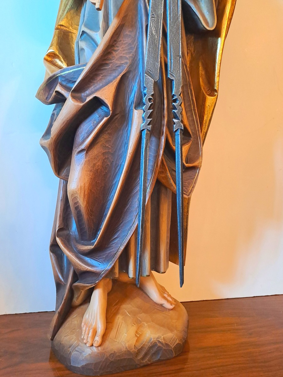 Grande Sculpture en Bois Polychrome du Père Soubise, Compagnon du Devoir, XXème siècle-photo-8