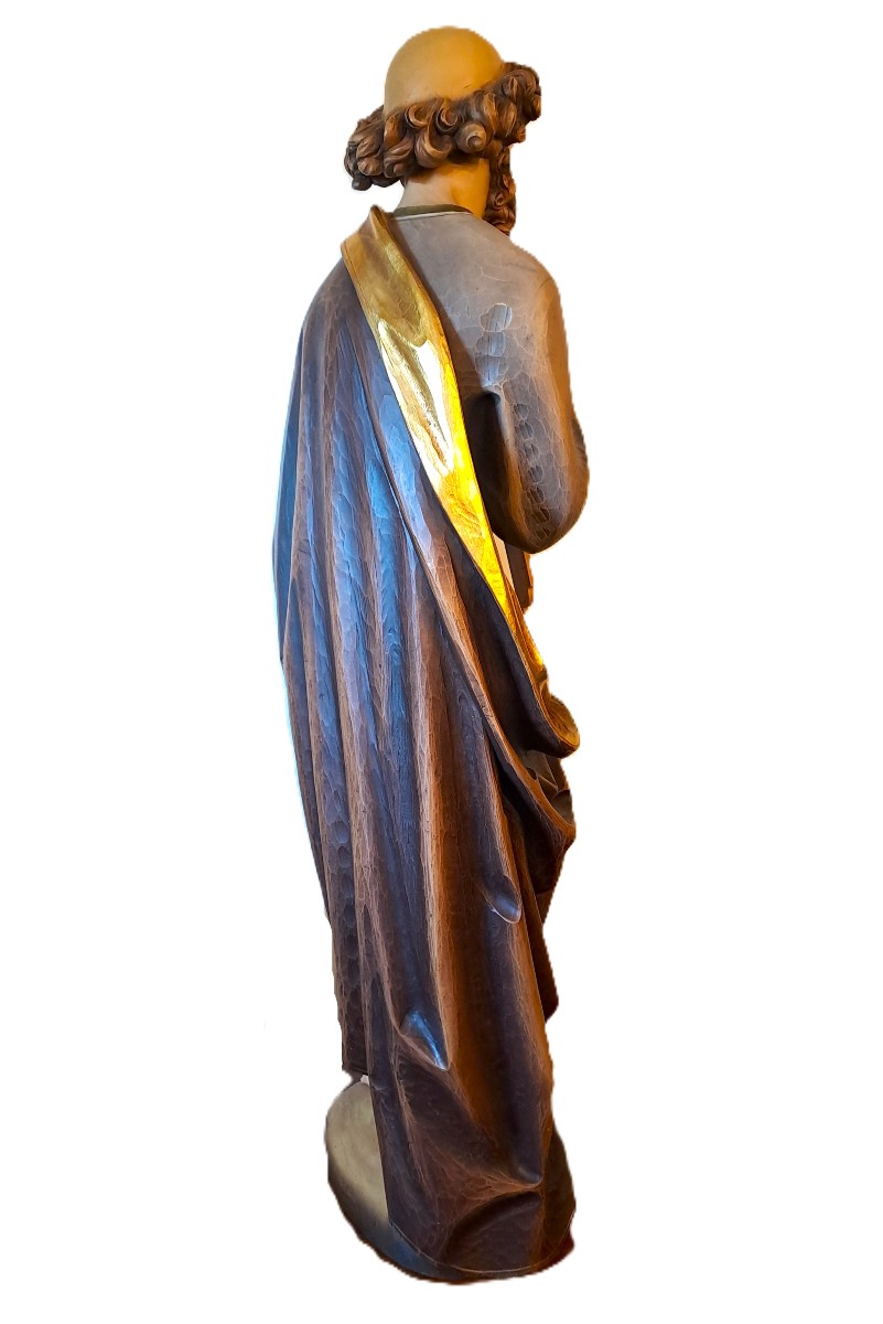 Large Polychrome Wooden Sculpture Of The Patron Saint Of The Compagnons Du Devoir, 20th Century-photo-2