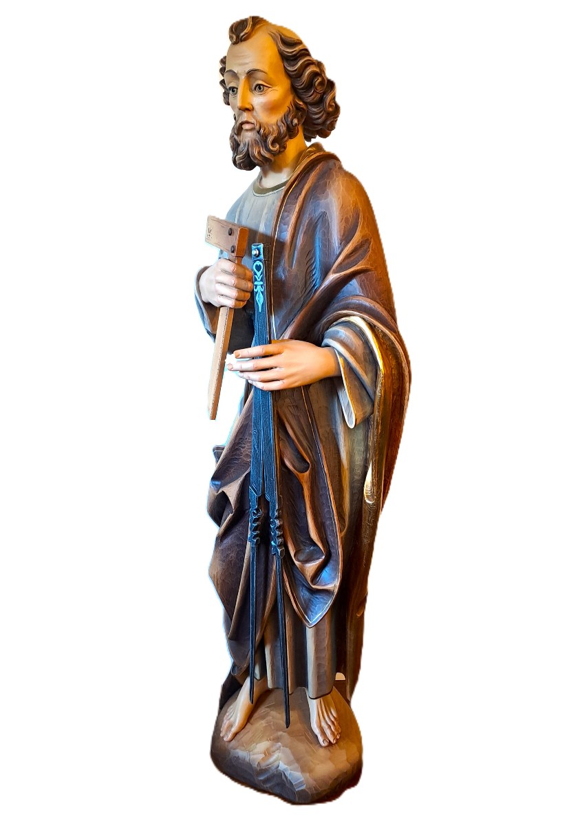 Large Polychrome Wooden Sculpture Of The Patron Saint Of The Compagnons Du Devoir, 20th Century-photo-4