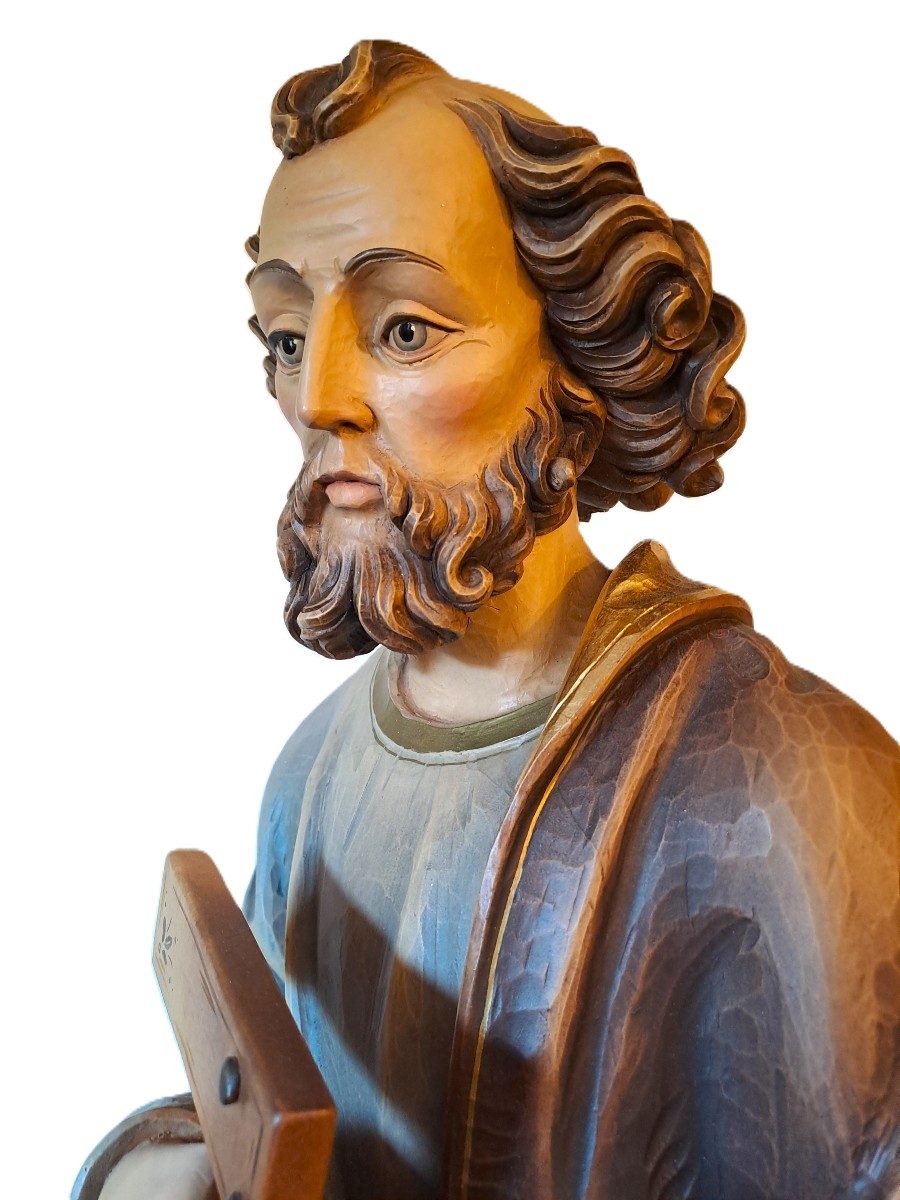 Large Polychrome Wooden Sculpture Of The Patron Saint Of The Compagnons Du Devoir, 20th Century-photo-5