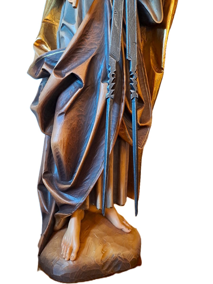 Large Polychrome Wooden Sculpture Of The Patron Saint Of The Compagnons Du Devoir, 20th Century-photo-7