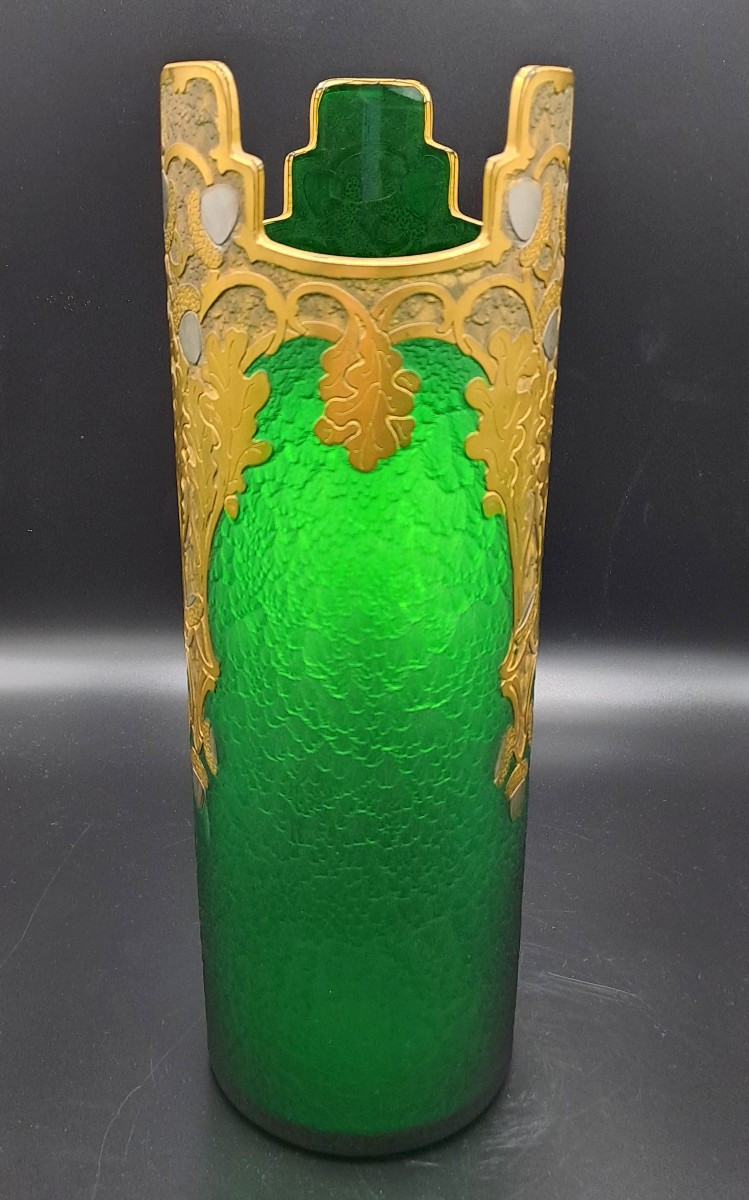 Vase Signed Montjoye Legras & Cie, Imperial Green Series, Art Nouveau Jugendstil, Late 19th Century-photo-2