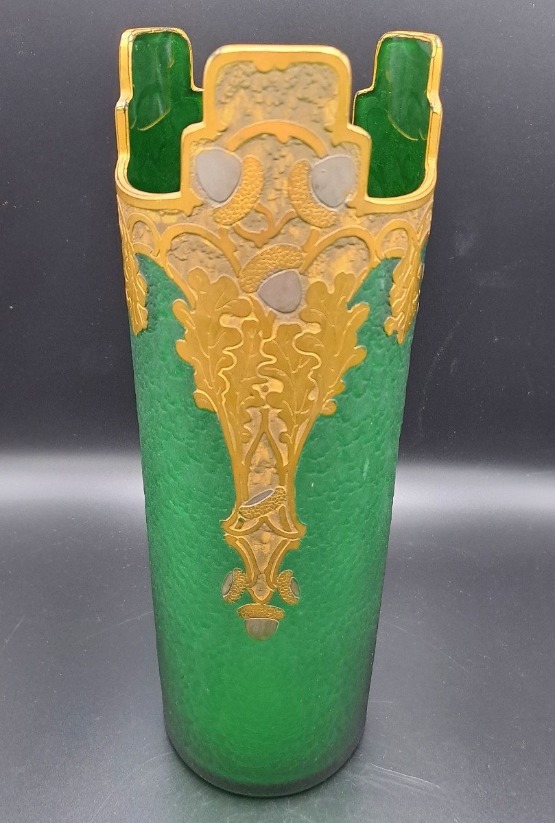 Vase Signed Montjoye Legras & Cie, Imperial Green Series, Art Nouveau Jugendstil, Late 19th Century-photo-3