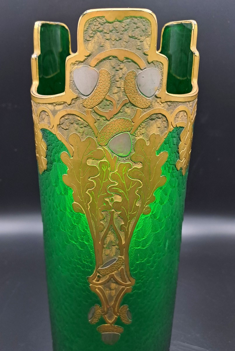 Vase Signed Montjoye Legras & Cie, Imperial Green Series, Art Nouveau Jugendstil, Late 19th Century-photo-4