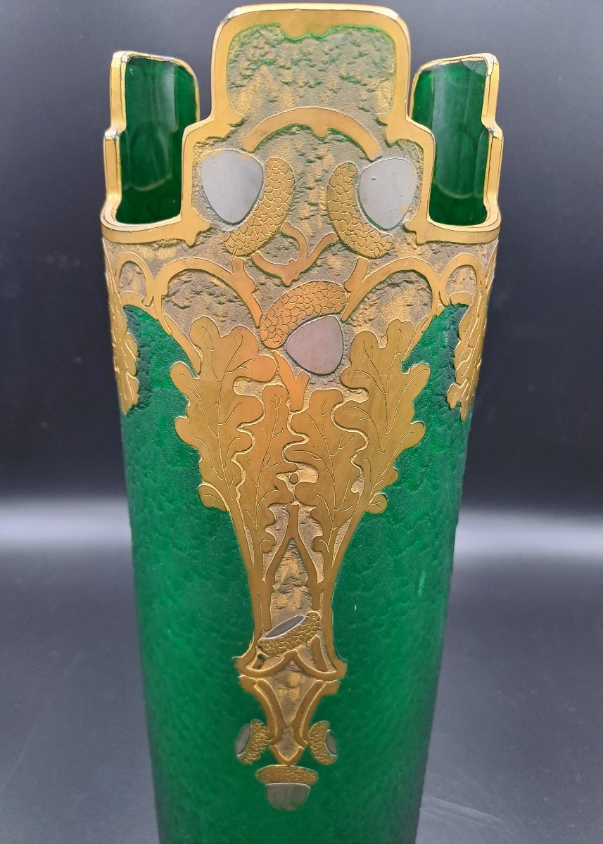 Vase Signed Montjoye Legras & Cie, Imperial Green Series, Art Nouveau Jugendstil, Late 19th Century-photo-5