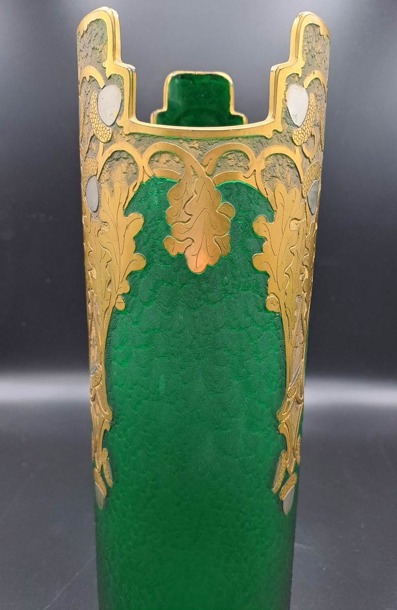 Vase Signed Montjoye Legras & Cie, Imperial Green Series, Art Nouveau Jugendstil, Late 19th Century-photo-8