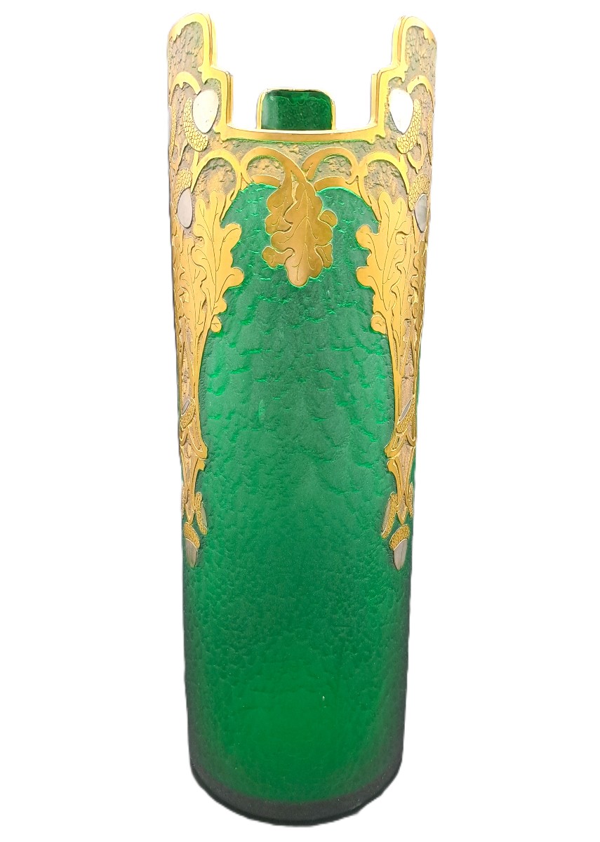 Vase signé Montjoye Legras & Cie, Série Vert Impérial, Art Nouveau Jugendstil, Fin XIXème-photo-1