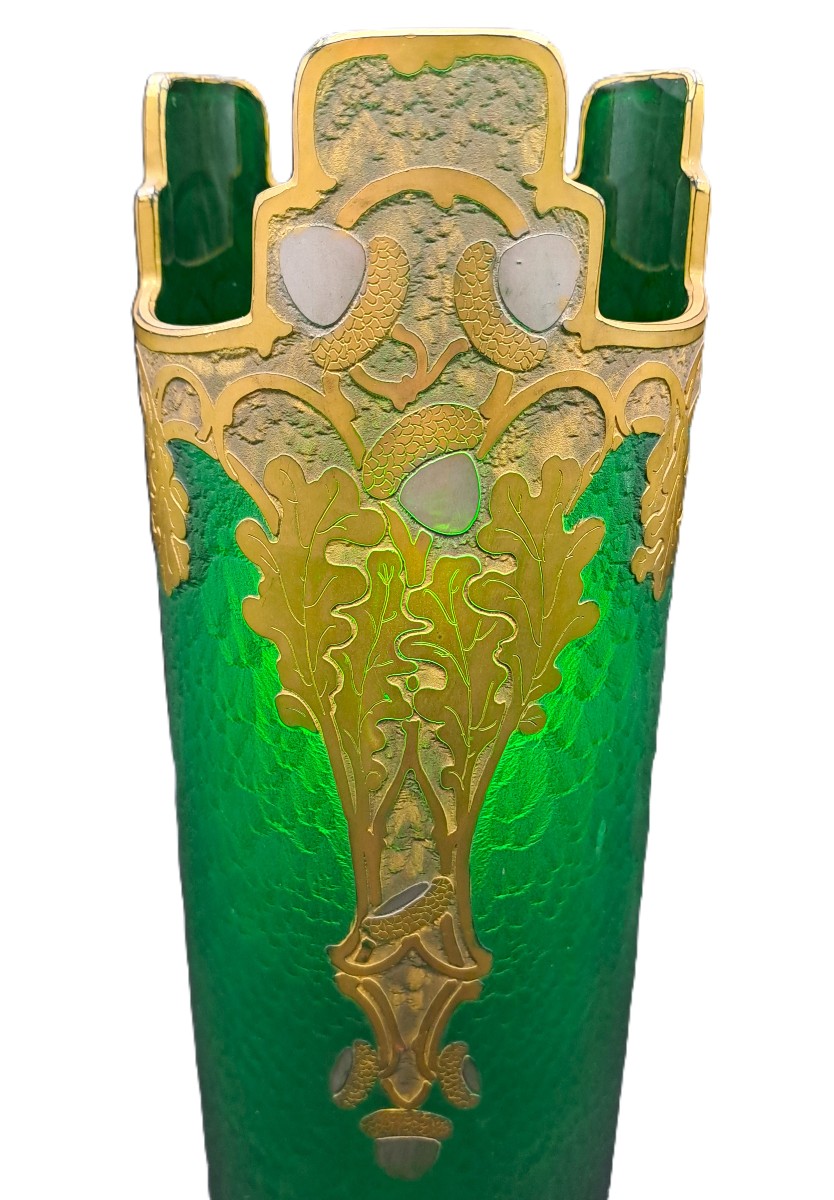 Vase signé Montjoye Legras & Cie, Série Vert Impérial, Art Nouveau Jugendstil, Fin XIXème-photo-4